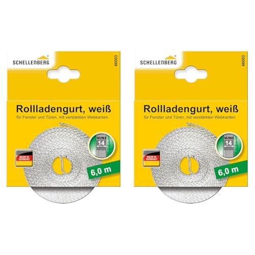 Schellenberg 46003 Sangle de volet Roulant Mini 14 mm, 6 m, Blanc (Lot de 2)