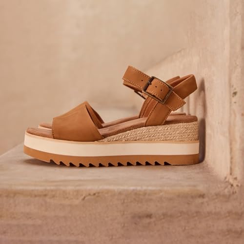 Image of TOMS Women's Diana Wedge Heel Sandal, Leather Upper, Rope-Wrapped Midsole, Adjustable Strap, Buckle, OrthoLite Insole