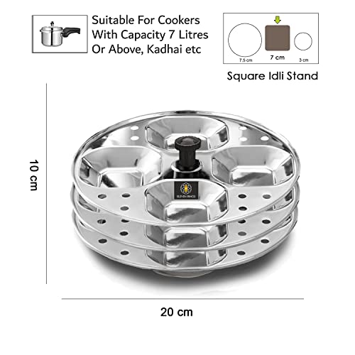 3 Plates Stainless Steel Square Idli Stand/Idli Maker Makes 12 Square Idlis at Once. (3 Plate Square Idli)