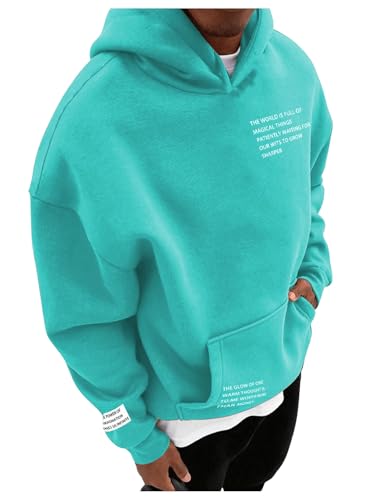 OYOANGLE Men's Letter Graphic Print Long Sleeve Hoodie Drawstring Pullover Hooded Sweatshirts