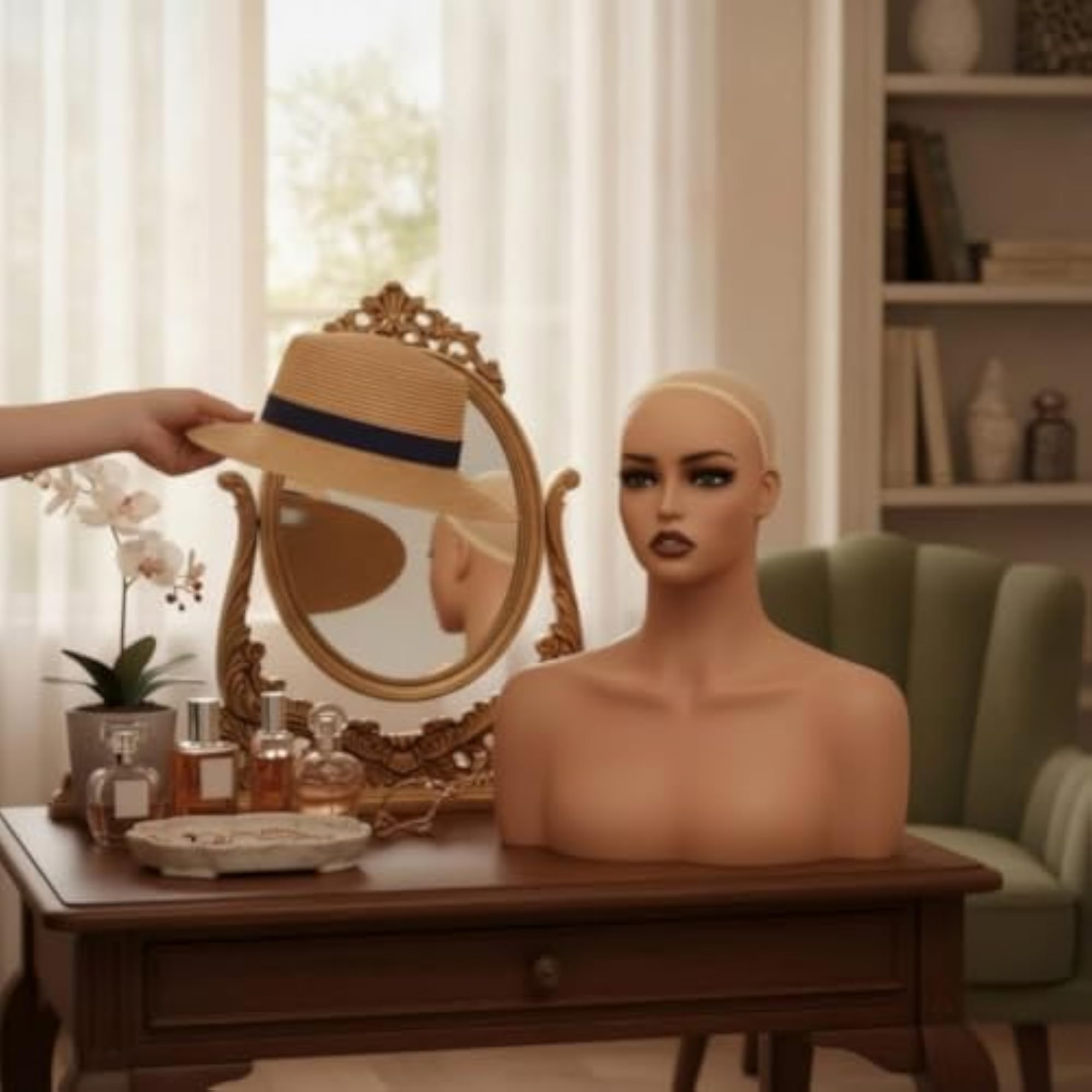 Realistic Bald Head Display with Shoulders for Hairpieces