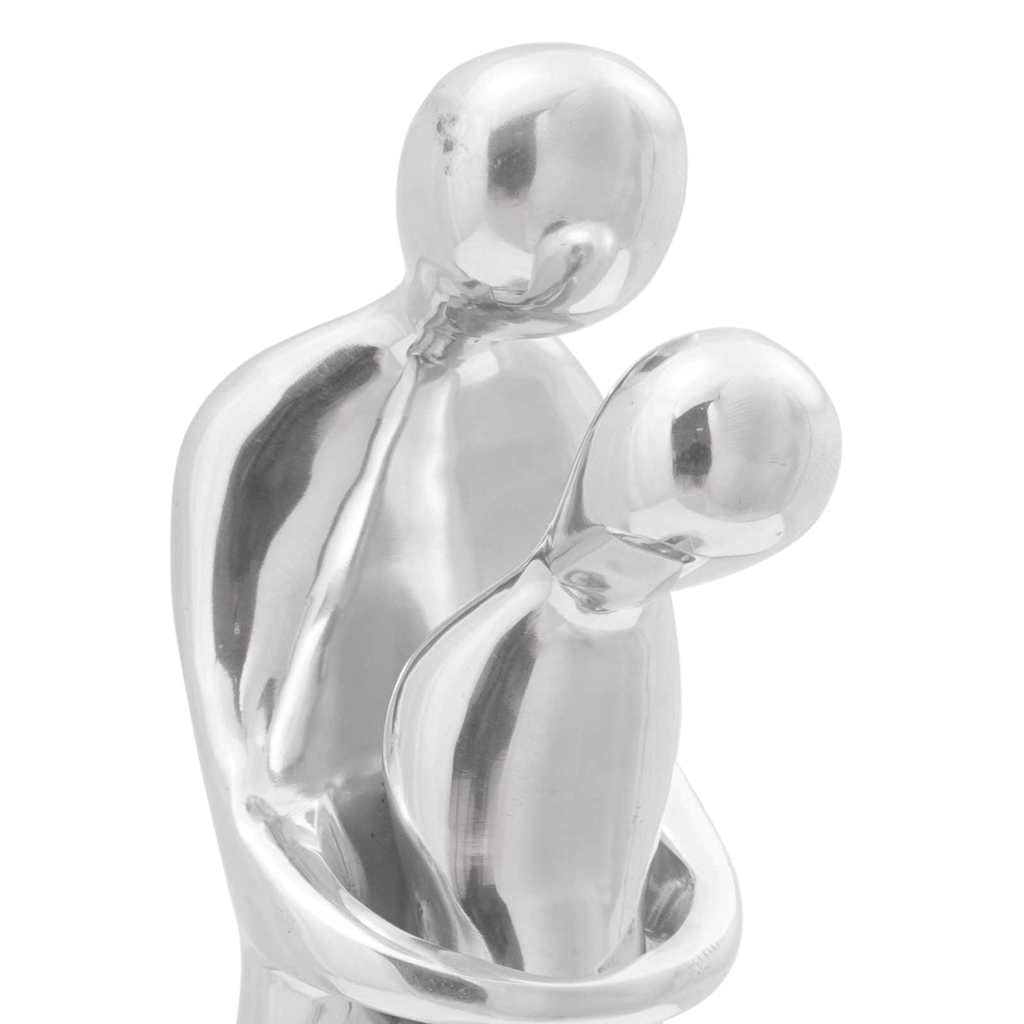Silberne Figur Skulptur aus Aluminium, Hochglanz Statue 10 x 16 x 49 cm, dekoratives Objekt mit Intarsien für Wohnzimmer, Regal, Kaminsims, Fensterbank und Eingang