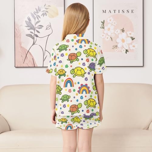 ALAZA Colorful Turtle Polka Dot Satin Pajamas Set Short Sleeve Button Down Sleepwear Summer Pjs 2 Piece4