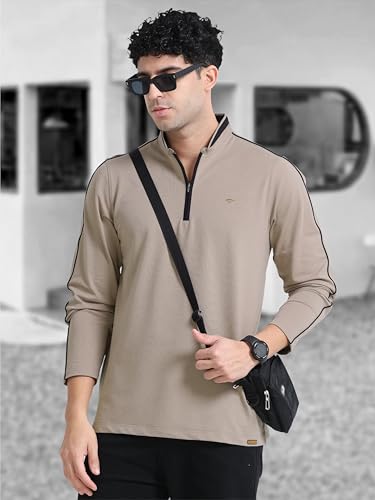 Image of STELLERS Men's Full Sleeve Zipper Henley T-Shirt | Premium Cotton | Streatchable | Feather Touch Feel