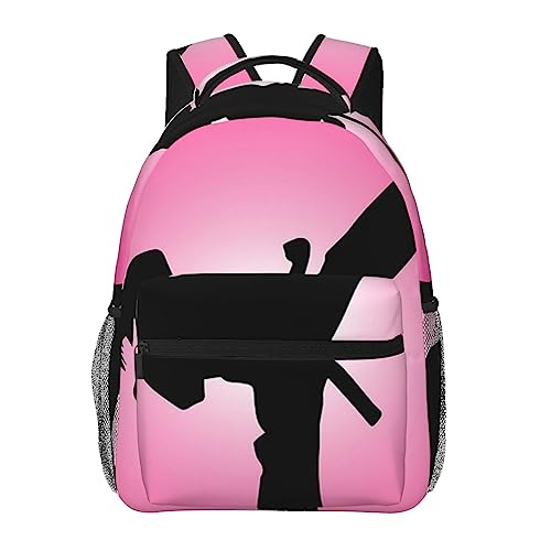 Sac à dos d'école léger chinchilla lune et taekwondo pour fille et garçon