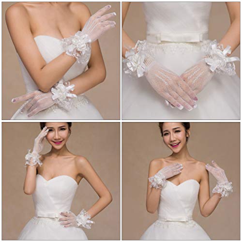 KESYOO Luvas de Casamento de Noiva Luvas de Renda Floral Elegantes Luvas de Vestido Curto para Festa