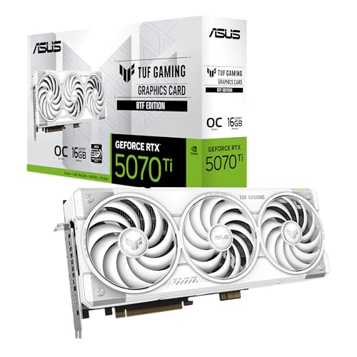 ASUS TUF Gaming GeForce RTX 5070 Ti 16 Go GDDR7 BTF White OC Edition Carte Graphique (NVIDIA DLSS 4, 3,125 lot, PCIe 5.0, 3 x DisplayPort 2.1b, 2 x HDMI 2.1b, GC-HPWR, Blanc ASUS TUF Gaming GeForce RTX 5070 Ti 16 Go GDDR7 BTF White OC Edition Carte Graphique (NVIDIA DLSS 4, 3,125 lot, PCIe 5.0, 3 x DisplayPort 2.1b, 2 x HDMI 2.1b, GC-HPWR, Blanc