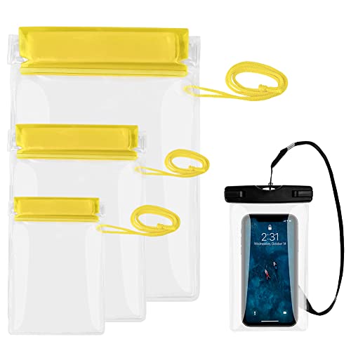 Ruayia 3 Stück wasserdichte Beutel, Unterwasser handyhülle, schützt Telefon/Geld/Karte/Schlüssel, ideal für Schwimmen, Rafting, Kajak, Bootfahren, Camping, Wandern, Angeln - Gelb