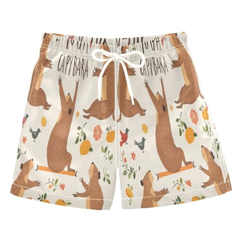 Jucciaco Boys Swim Trunk Quick Dry Beach Board Shorts Capybara Cute Orange Bird Swimwear for Kids