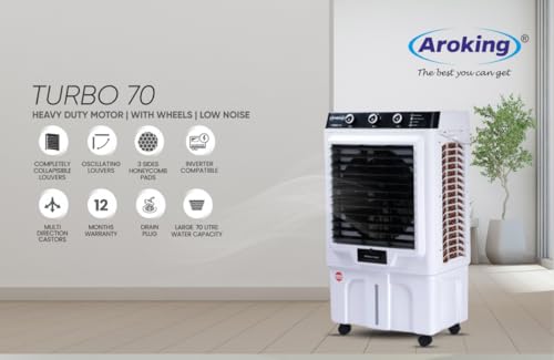 Image of Turbo 70 Air Cooler | 70Ltr Tank Capacity | 18 Inch Fan | Big Ice-Chamber | 3-Speed with Auto Swing | 4-Way Air Deflection | Dense Anti-Bacto Honeycomb Cooling Pads