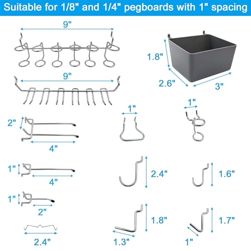 FRIMOONY Pegboard Hooks Assortment with Pegboard Bins, Peg Locks, for Organizing Various Tools, 80 Piece | Assortment, Peg Locks