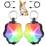 2 Pièces Lumiere Chien Nuit Rechargeable 4 Modes, Pendentif Lumineux Chien Rechargeable USB Clignotant dans la Nuit Changement de Couleur RGB pour Chien Chat