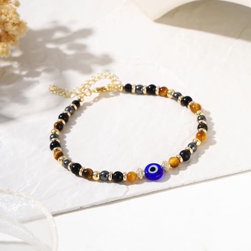 Image of Triple Threat Protection Anxiety Relief Gifts for Women,Natural Healing Crystal Bracelet Evil Eye Jewelry for Her Friends