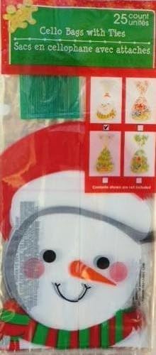 25pcs Christmas Flat Cello/Cellophane/Loot Treat Bag Large 5x11ยฝ" (Santa Snowman)