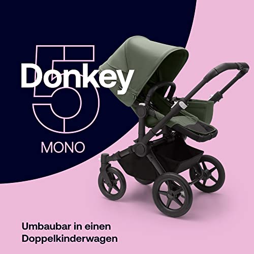 Bugaboo Donkey 5 Mono Kinderwagen, umbaubar zum Doppel- oder Zwillingskinderwagen, verbessertes Design, wendbarer Sitz, Ein-Hand-Lenkung und extra viel Stauraum, Schwarz/Forest Green