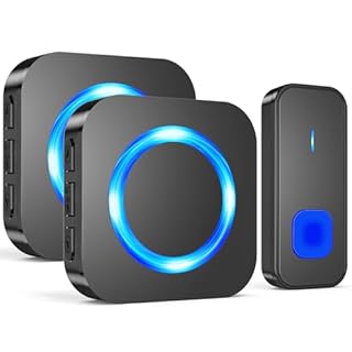 SURFOU Campanello Senza Fili da Esterno, Campanello Portata Wireless a Lunga Distanza di 400m per la Casa, Indicatore LED Pulsanti, 2 Ricevitore da Interno con 5 Volumi Regolabili, 55 Suonerie, Nero