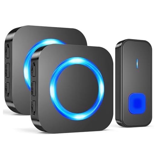 SURFOU Timbre Inalámbrico Exterior Impermeable, Kit Doorbell Puerta para Casa 400M de Alcance Doorbell con 55 Melodías, 5 Niveles de Volumen, Indicador LED con 2 Enchufable Receptor, Negro