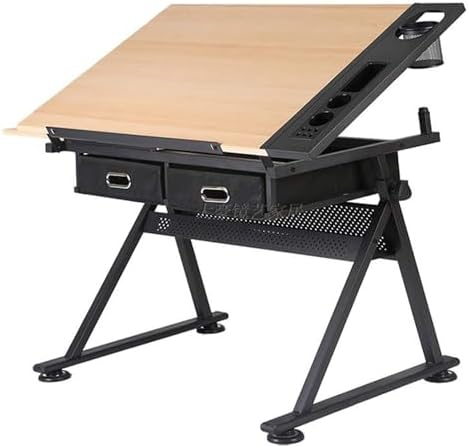 Drafting Desks,Height Adjustable Drawing Table Tilt Table Drafting Table with 2 Storage Drawers Art Writing Reading Workstation
