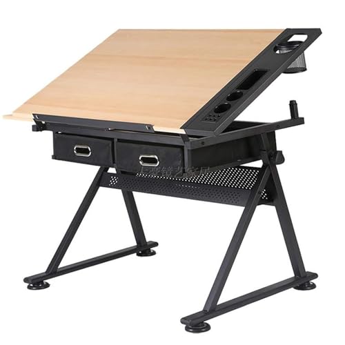 OTQEFTN Height Adjustable Drafting Table with Tilt Function and 2 Storage Drawers Ideal for Art Writing and Reading Workstation