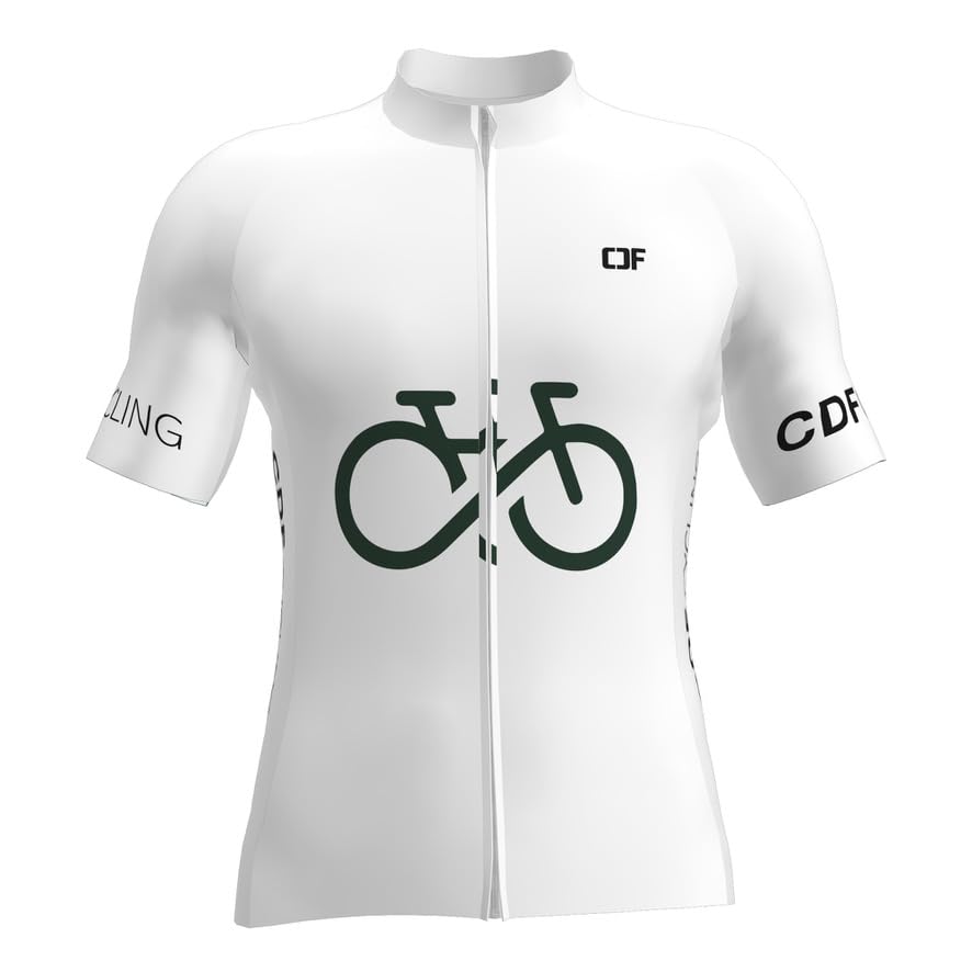 Maillot de Ciclismo CDF AeroFit, Jersey Transpirable para Hombre, Diseño Blanco con sublimación Personalizado de Bicicleta en el Pecho