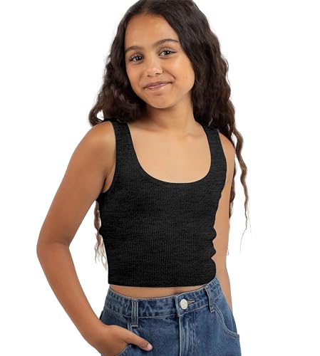 Image of KYDA KIDS Girl's Casual Sleeveless Solid Cotton Rib Knitted Square Neck Crop Tank Top for Girls