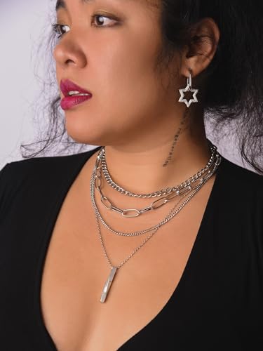 Sacina Layered Bar Necklaces, Chunky Chain Necklaces, Grunge Necklace, Emo Necklaces, Gothic Necklace, Punk Necklace, Christmas Jewelry Gift for Women3