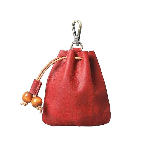 1Pcs Leather Vintage Drawstring Coin Purse,Retro Nordic Portable Coin Purse Medieval Belt Pouch Mini Pouch Coin Organizer Drawstring Small Hanging Bag Key Bag for Men and Women (Red)