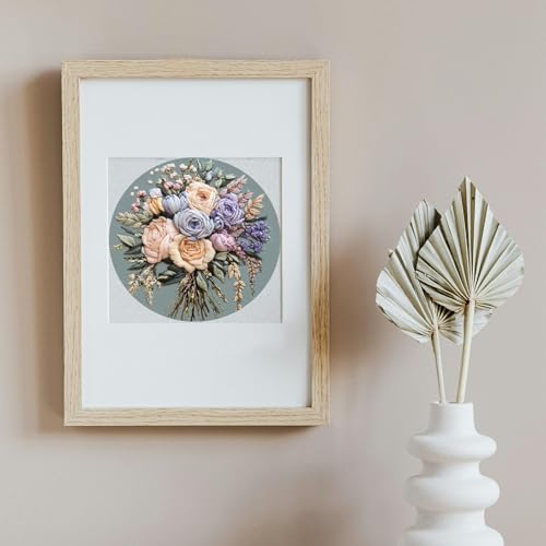 Image of FONNUY Bouquet Flowers Embroidery Kit for Beginners, Pre-Stamped Pattern Kits for Adults with Hoop, Easy to Follow Color Thread Needlework, 8'' Hoop (Joyful Bouquet)