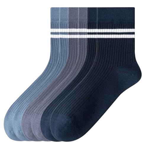 6 Pairs Mens Striped Crew Socks, Casual Cotton Socks Breathable Soft Calf Socks for Boys Mens Size 7-11
