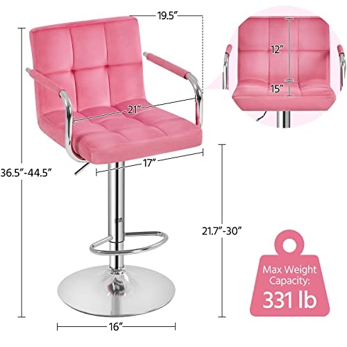 Butacos giratorios ajustables Topeakmart, set de 2, tapizados en tela no tejida y espuma, color rosa, con reposabrazos, rotación 360°, base de 16 pulgadas, capacidad de 330 lb, para cocina o bar miniatura 3
