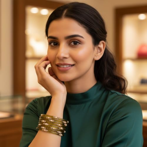 Image of SUNDRAM Women's Premium Fancy Glass Bangles for Women & Girls |with Zircon Gemstone Work & Charm| Traditional Ethnic Bangles Set of 12