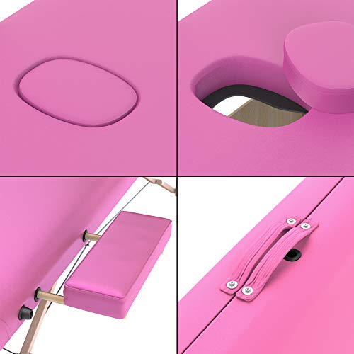 Lettino Massaggio Professionale 2 Zone - Lettino Massaggi,Lettino Estetista Fisioterapia,Tattoo, In Legno Portatile Richiudibile (Rosa) - 5