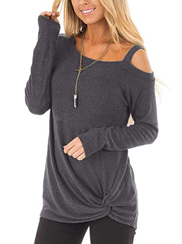 Abravo Mujer Camiseta Casual Anudada Sensual de Mangas Largas con Hombros Descubiertos sin Dibujo Cover