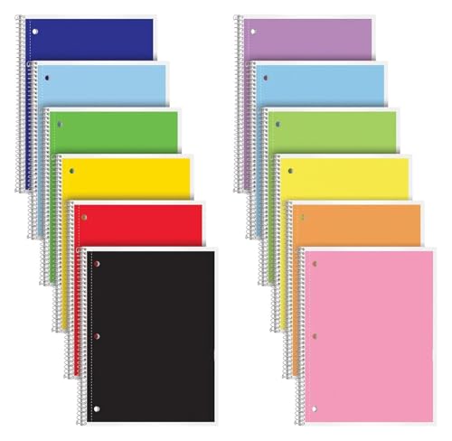 Cahiers à spirale lignés anti-pages perdues lot de 12 fournitures scolaires couleurs assorties