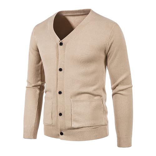 Men's V Neck Button Down Cardigan Sweaters Long Sleeve Slim Fit Cardigan Jacket Warm Plain Color Knitwear