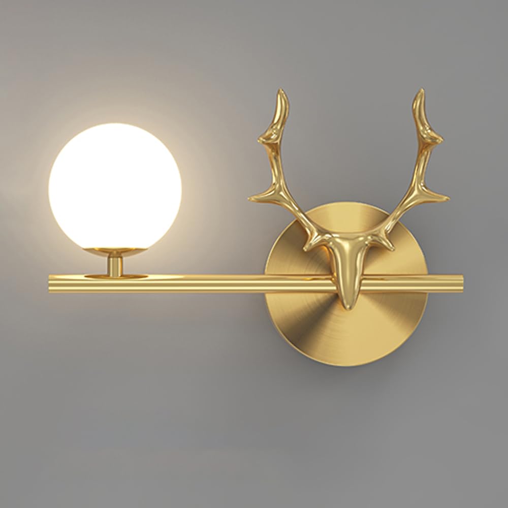 Lámpara de Pared de Cobre con Forma de Cuerno, lámpara de Tubo Largo de latón con Pantalla de Bola de Cristal Blanco, luminaria G4, Aplique Lineal de mesita de Noche, lámparas de d