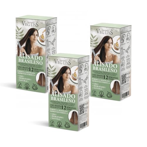 VEGLISS - Kit Alisado Brasileño en Casa con Queratina Vegetal - Champú 30 ml + Tratamiento 120 ml - Fórmula Vegana - Anti Frizz - Liso Hasta 12 Semanas - Hidrata y Controla Volumen - Pack completo