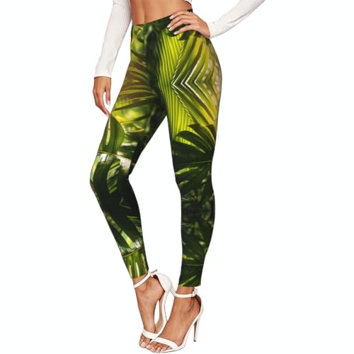 Leggings de compresión para mujer con estampado de hojas de palma mallas suaves