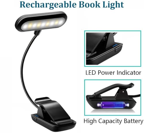 Image of One94Store Rechargeable Book Light for Reading - Magnetic Clip-On LED with 3 Color Modes, Adjustable Brightness, 360 Flexible Neck, Type-C Charging (Black)