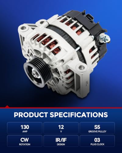 Image of KAX Alternator Compatible with 2012-2017 Verano, 2012-2015 Chevy Captiva Sport, 2011 LaCrosse,High Output Alternators Automotive Replacement for 11652N 12V 130Amp CW 5-Groove Pulley
