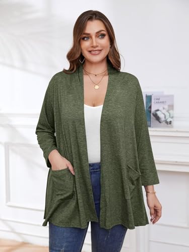 Image of BELAROI Plus Size Lightweight Cardigan Sweaters for Women Casual Open Front 3 /4 Sleeve Cover Up