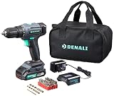Marca Amazon - Denali by SKIL Juego de Taladro Percutor de 18 V (20 V máx), con 36 Puntas, Batería de Litio de 2 Ah y 1A Cargador, Azul
