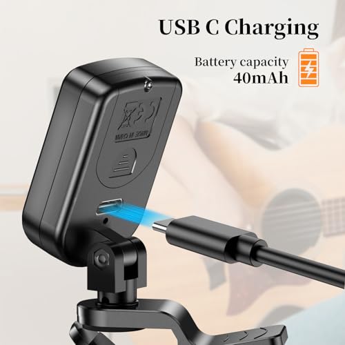 new bee clip-on guitar tuner rechargeable with color screen 360 rotatable chromatic tuner for guitar bass ukulele violin black 1 pack