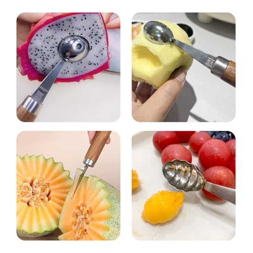 4 Pack Melon Baller Scoop-Melon Baller-Fruit Spoon-Wooden Handle Grapefruit Spoons