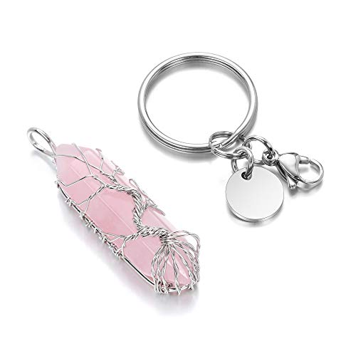 Rose Quartz Healing Crystal Keychain Tree Of Life Keyring For Women Christmas Gift #TOP2