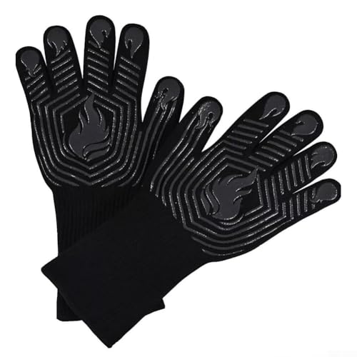 Gants de barbecue avec résistance supérieure à la chaleur, poignée antidérapante pour griller et pâtisserie, design facile à nettoyer (noir)