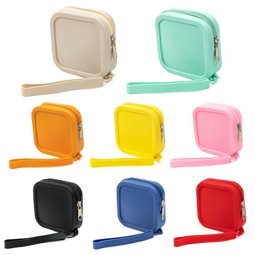 NEETUE 8PCS Silicone Coin Purse Set, Multicolored Travel Case & Small Waterproof Zipper Pouches for Jewelry, Hair Ties, Cash, Mini Toiletries Organizer for Women & Girls