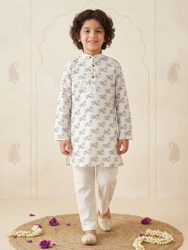 Image of AJ DEZINES Boys Cotton Full Sleeve Letter Printed Kurta Pajama Set for Kids - Ethnic wear | Special Occasion & Traditional Outfit |Boys Kurta Set - Regular Fit