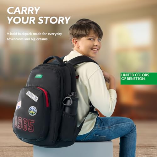 Image of United Colors of Benetton Unisex High-School Backpack LEGEND | 3-Compartment | Large Capacity Bag with Airmesh Padding | Backpack for School Girls and Boys | 28L Capacity