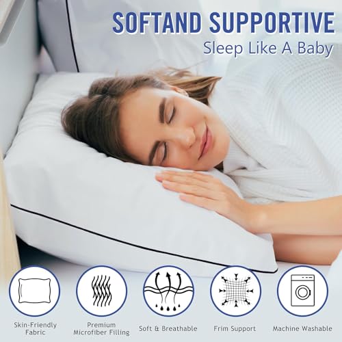 Image of Vorouhals Hotel Collection Bed Pillows for Sleeping 4 Pack Queen Size Cooling Pillows Set of 4 for Back, Stomach or Side Sleepers, Super Soft Down Alternative Microfiber Filled Pillows
